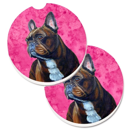 Carolines Treasures Pink French Bulldog Set of 2 Cup Holder Car Coaster LH9385PKCARC